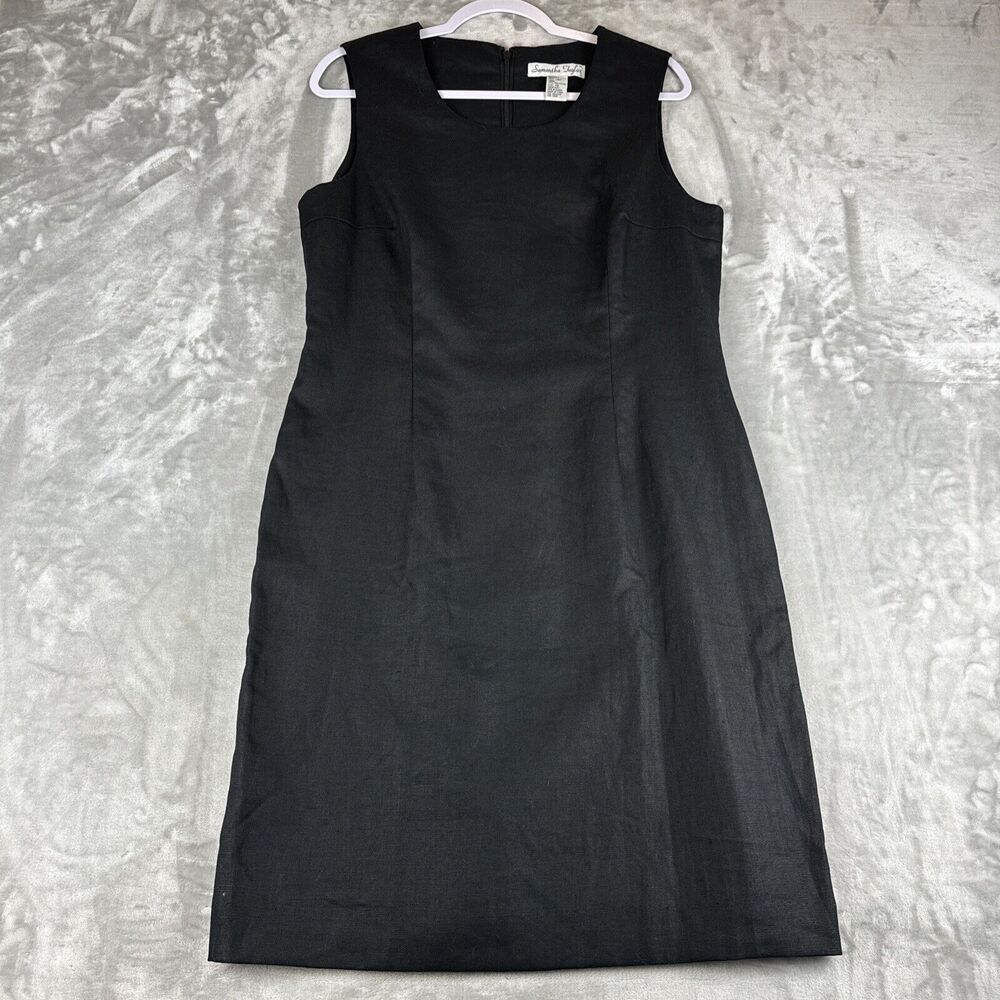 Samantha Taylor Little Black Dress Womens 14 100% Linen LBD Classic Lined (1008)
